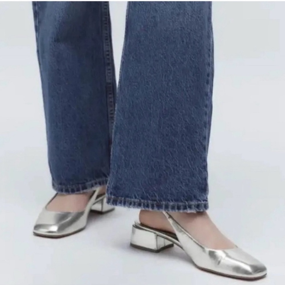ZARA SILVER SLINGBACK KITTEN BLOCK HEEL